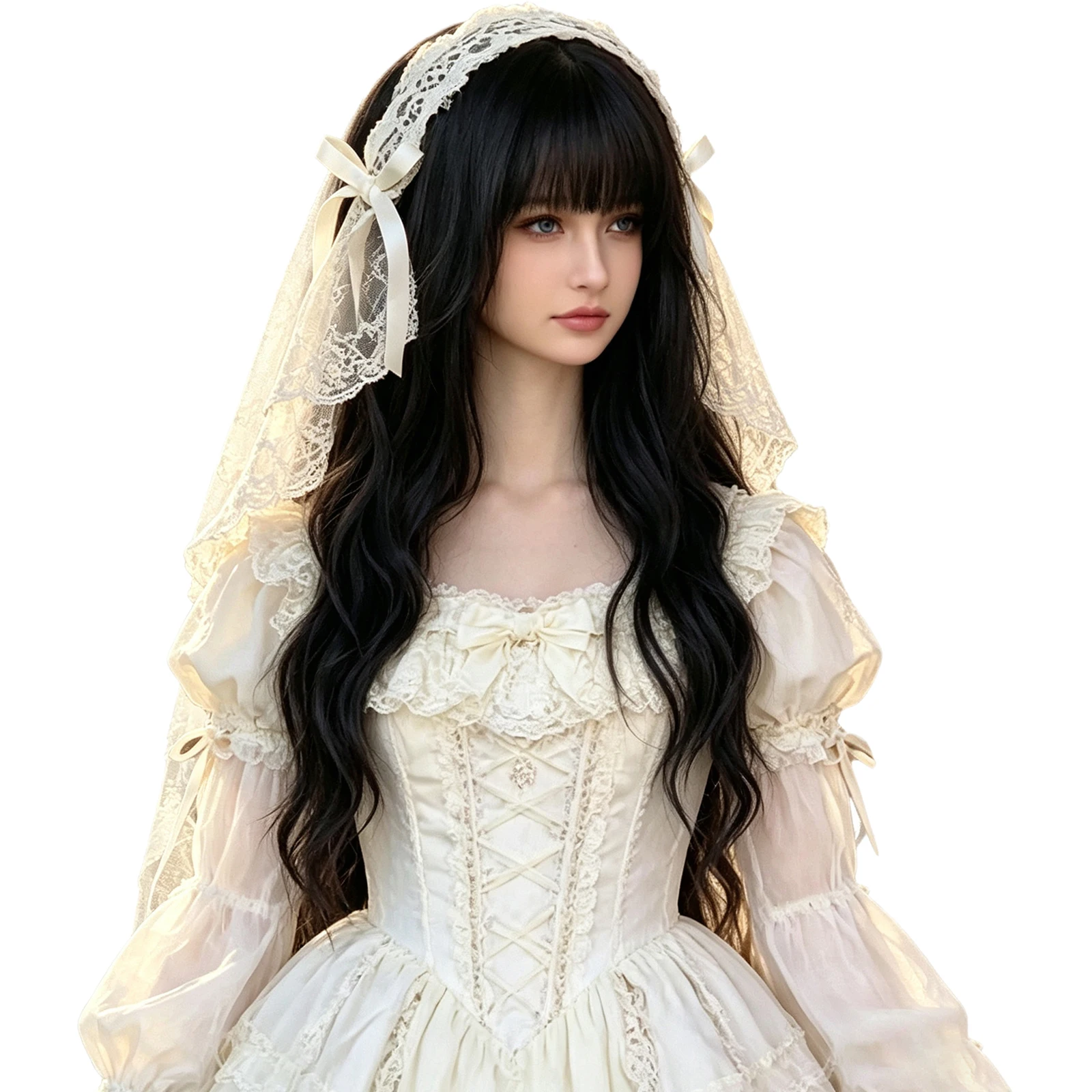 Women Lolita Gothic Headwear Floral Lace Trim Tulle Layer Hat Costume Accessories for Halloween Nun Cosplay Anime Comic-con