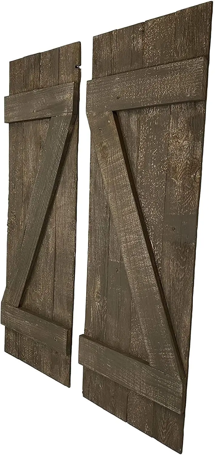 Decorative Shutters Set of 2 | Rustic Farmhouse Window Shutters with Traditional Barn Look Z Pattern | Made from Rec