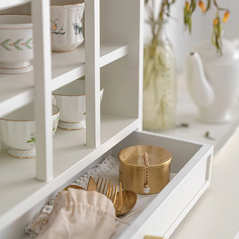 Wooden Mug Tabletop Shelf, Teacup Holder, Organizer Lattice Rack with a Drawer