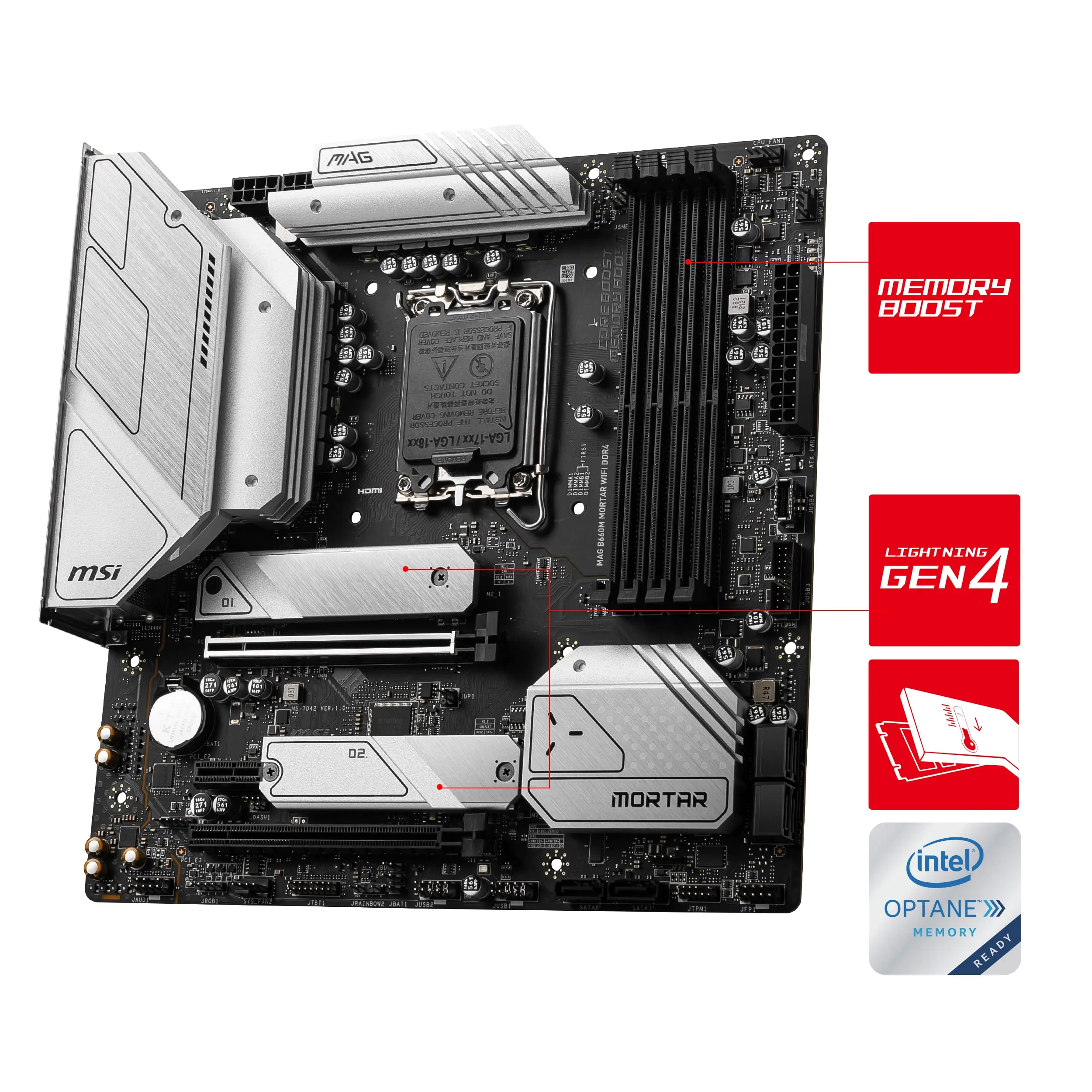 Scheda madre MAG B660M mortaio DDR4, Micro-ATX-supporta processori Core di 12th Gen, memoria LGA 1700 - DDR4 Boost 4800 + MH