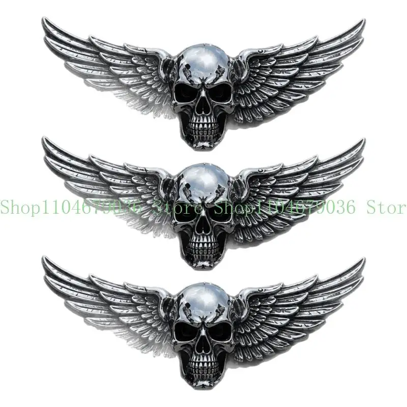 652F Dark Winged Skull Badge for Bike Body Trim, Adhesive-Backed Accent for Custom Garage Panel Display Use Projects