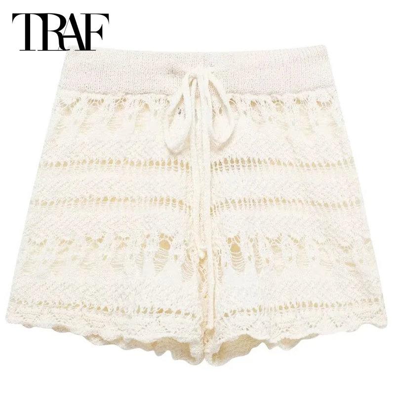 

TRAF Shorts Women Women's Shorts Summer 2024 Women High Waist Short Knit Sexy Off White Shorts Korean Style Short Cycling Shorts