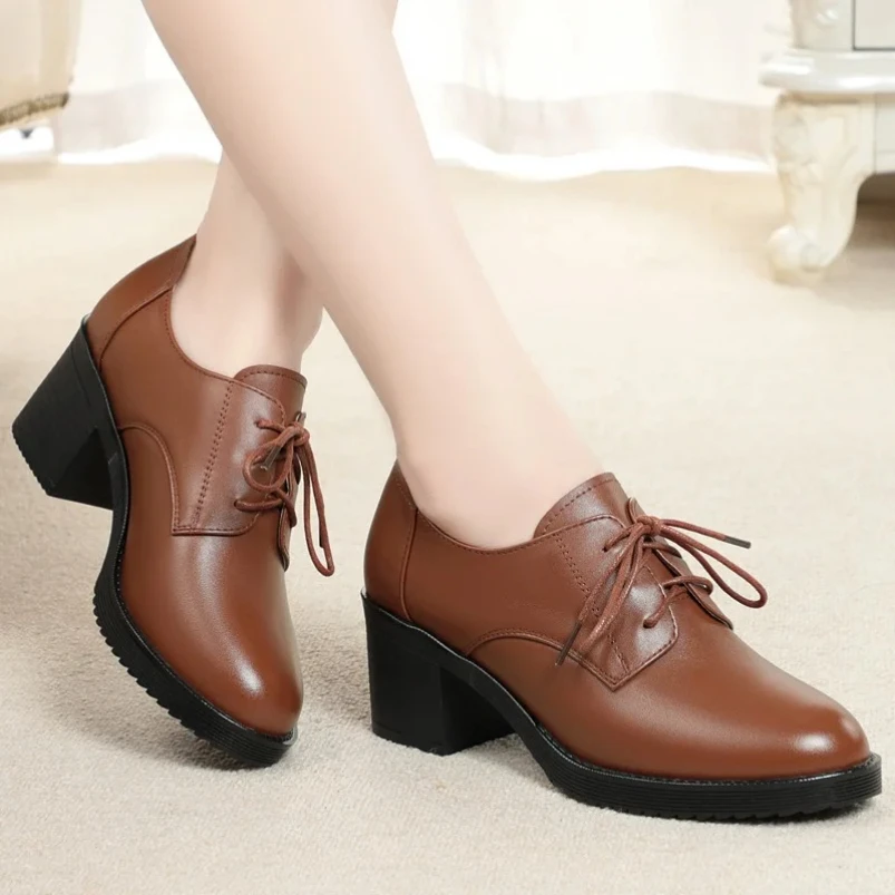 

Новинка 2023 года, осенняя женская обувь на высоком каблуке, элегантная обувь большого размера на шнуровке из натуральной кожи, удобная элегантная женская обувь