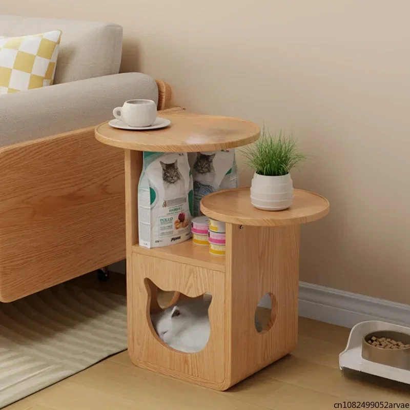 

Creative Solid Wood Side Table Cat Nest Coffee Table, Sofa Bedside Internet Celebrity Cat House Bedside Table, Home Furniture