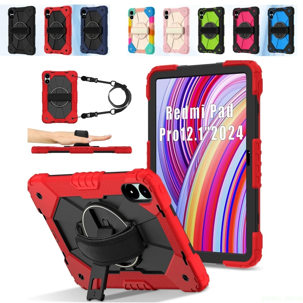 Versatile Shoulder Strap Case For Xiaomi Poco Pad 12.1 Redmi Pad Pro 2024 Tablet Case Rotation  Stand Shockproof Rugged Cover ne