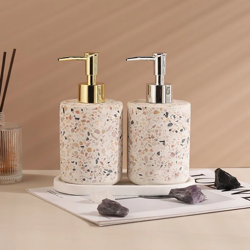 

Nordic bathroom terrazzo lotion bottle shower gel hand sanitizer sub-bottling high-end hotel pressing bottle soap pump