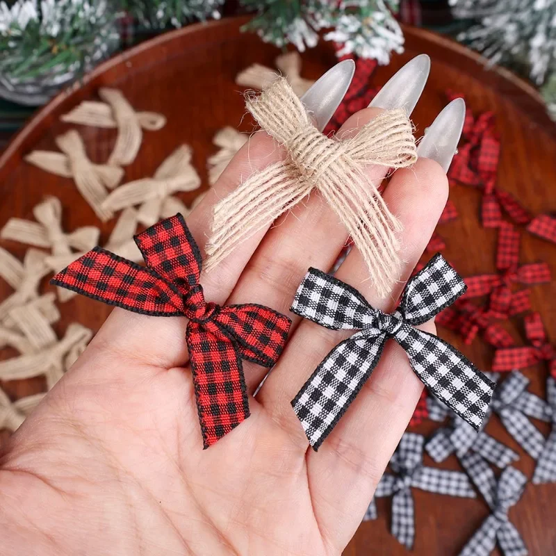 Christmas Burlap Bow Buffalo Plaid Bow White Black Red Checkered Bows and Black Gingham Ribbon Bows Xmas Tree Decor DIY Crafts