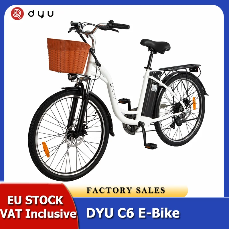 DYU C6 Electric Bike 26 Inch Urban Electric Bicycle 350W 36V 12.5AH Lithium Battery Assist E Bike for Adult Outdoor Motorcycles