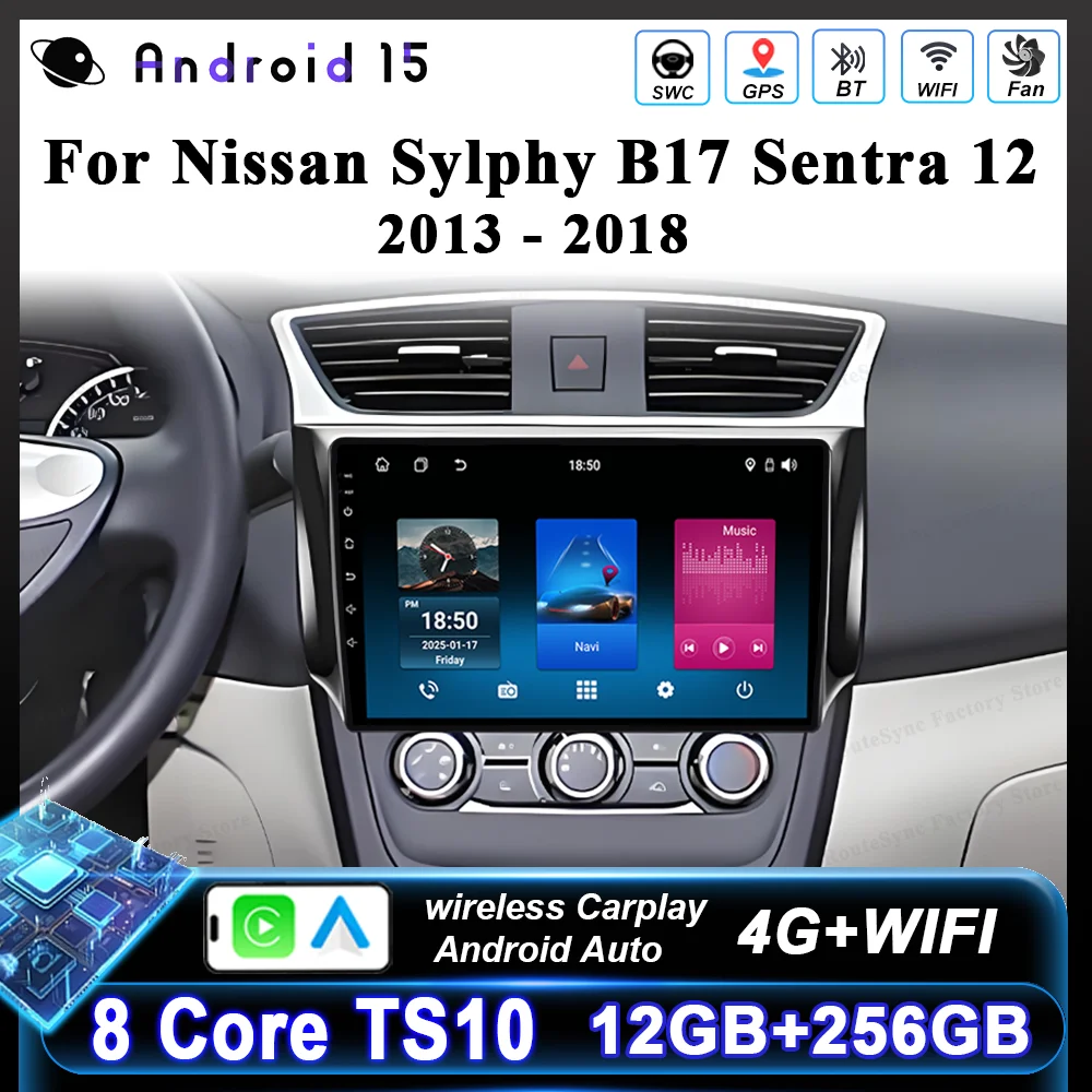 Android 15 For Nissan Sylphy B17 Sentra 12 2013 2014 2015 2016 2017 2018 Auto Radio Stereo GPS navigation Multimedia player 4G