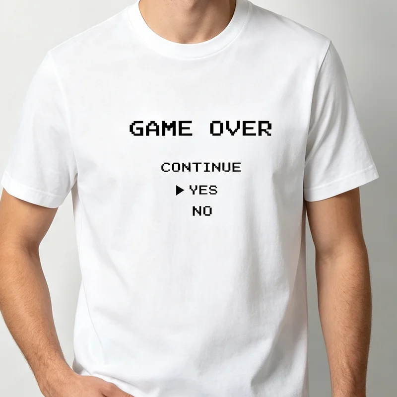 Game Over Continue Yes No T-Shirt Retro Pixel Game Graphic Tee Casual Cotton Streetwear Shirt for Men Women Harajuku Y2k Top
