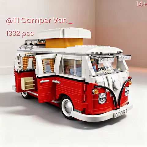 Red Car 1334pcs T1 Caravan Camping Car Bricks Bus Fit 10220 Model Building Blocks Boys Girls Halloween Birthday Gifts for Kids
