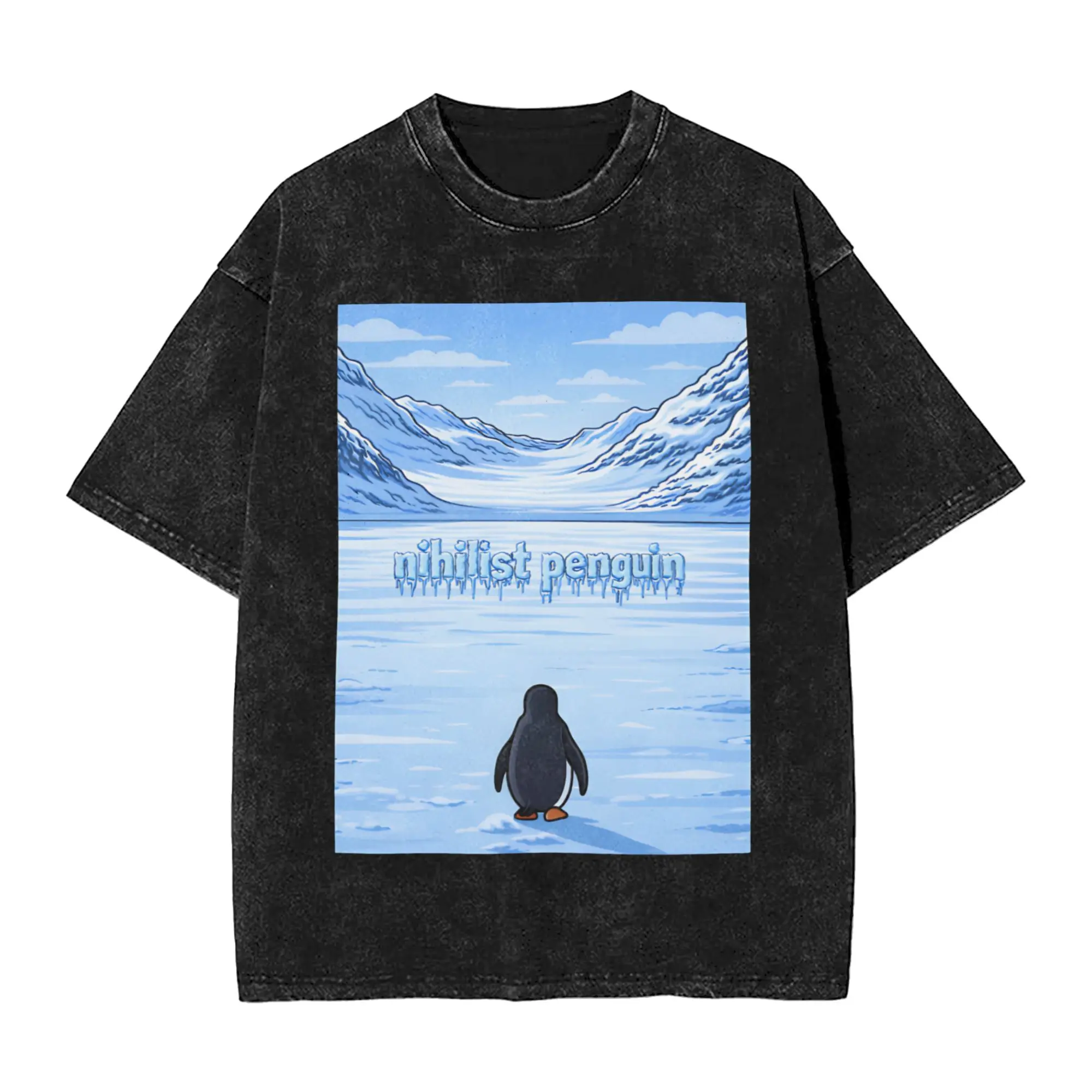 

Mens T Shirt Nihilist-Penguin But Why Washed T Shirts Hipster Summer Tees Awesome Simple Casual Tops Plus Size