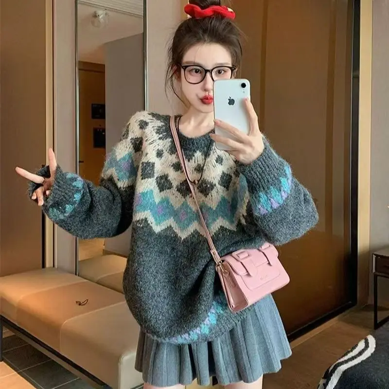 

2025 Autumn Winter Knitted Sweater Women's Clothing O-neck Long Sleeve Jumpers Female Warm Korean Casual Pullovers Tops New
