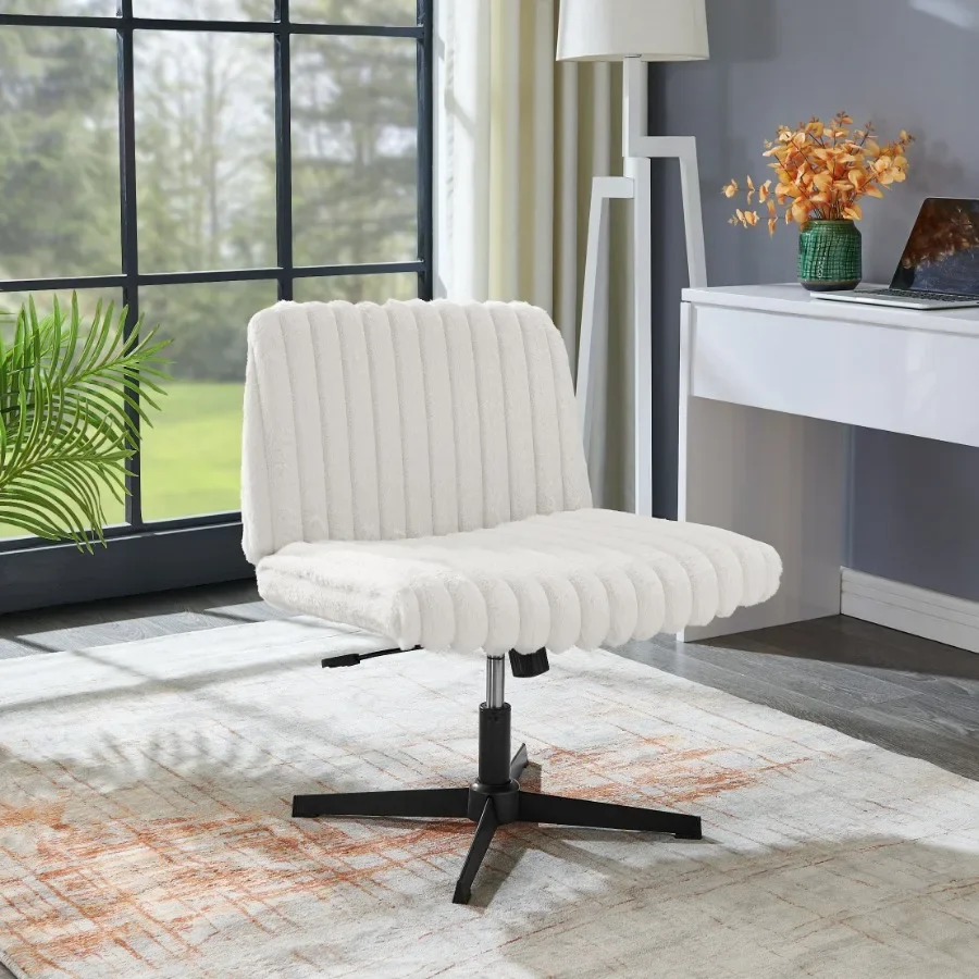 

Roundhill Blynn Adjustable Swivel Criss Cross Chair Wide Seat Office Chair Vanity Chair Cream White