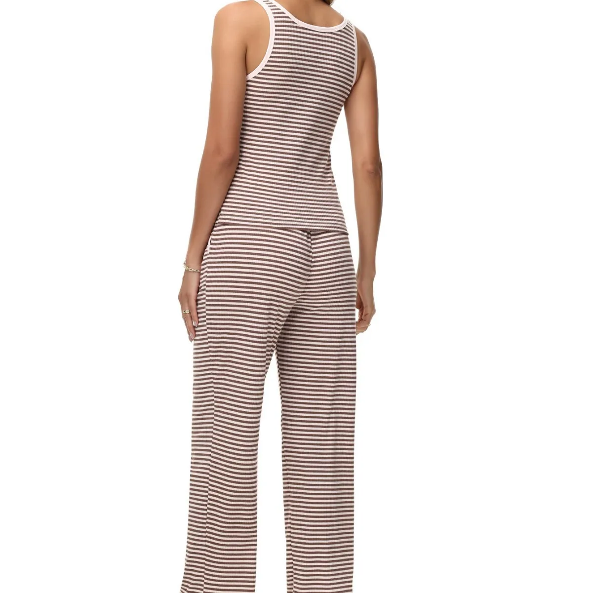 2025 Spring New Casual Color-contrast Striped Women's Loose Suit Wide-leg Casual Straight-tube Home Clothes
