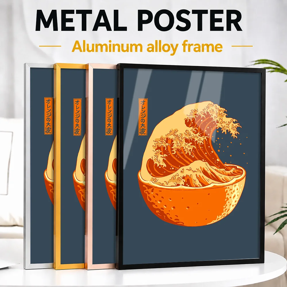 The Great Wave Of Orange Framed Metal Print Customized Graphic Tribute Wall Art A Thoughtful Gift For Collectors In Living Room