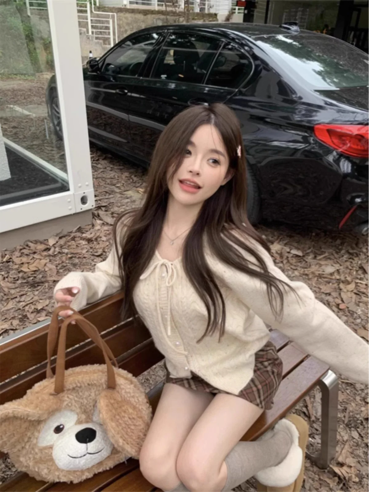 

Korean Sle Long Sve Knitted Cardigan Spring Women's Faion Doll Collar Academic Sle Design Sense Top Quali Polyeste...