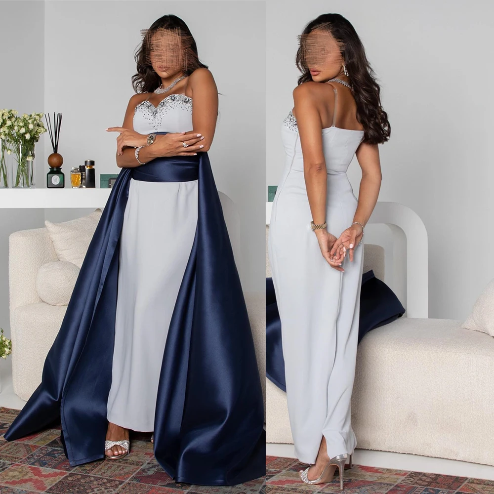 Customized Backless Sleeveless Prom Gown Sweetheart Neck Rhinestone Satin Temperament Evening Party Dresses فساتين السهرة 2023 ج