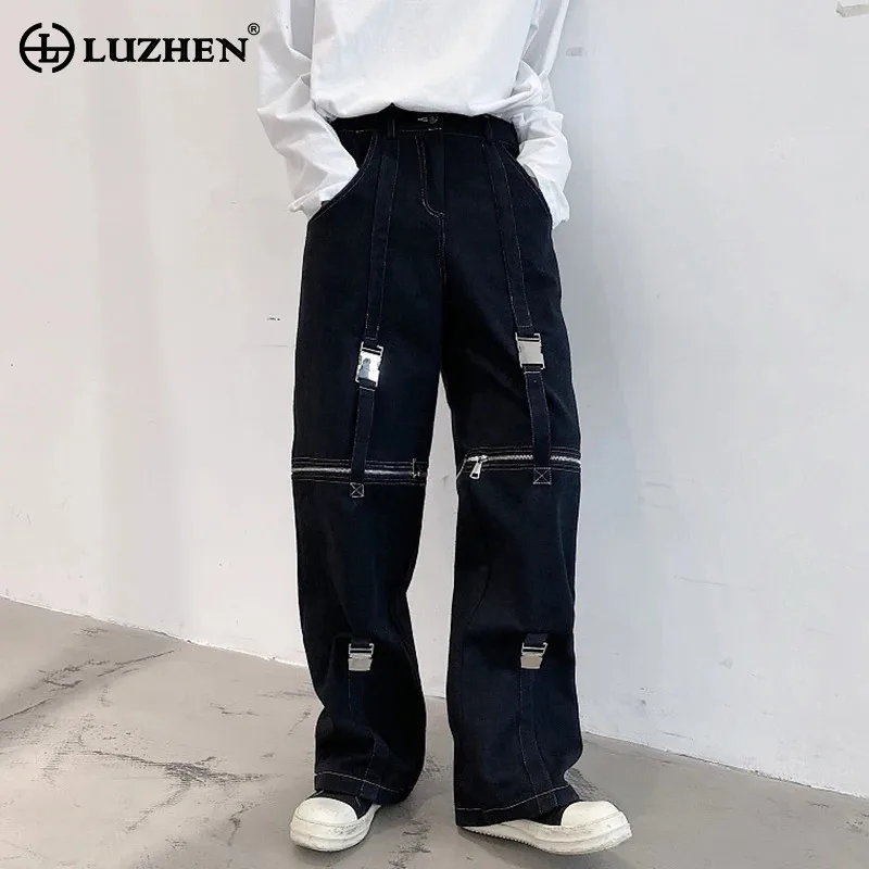 

LUZHEN Trendy Zippered With Adjustable Legs Design Straight Pants Men's Personality Fashionable Versatile Loose Trousers LZ3281