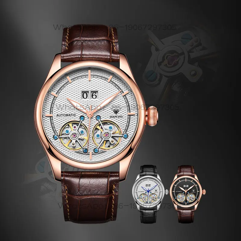 

Shanghai Diamond brand automatic mechanical watch double flywheel large dial belt calendar 7104 luminous men's mechanical watch