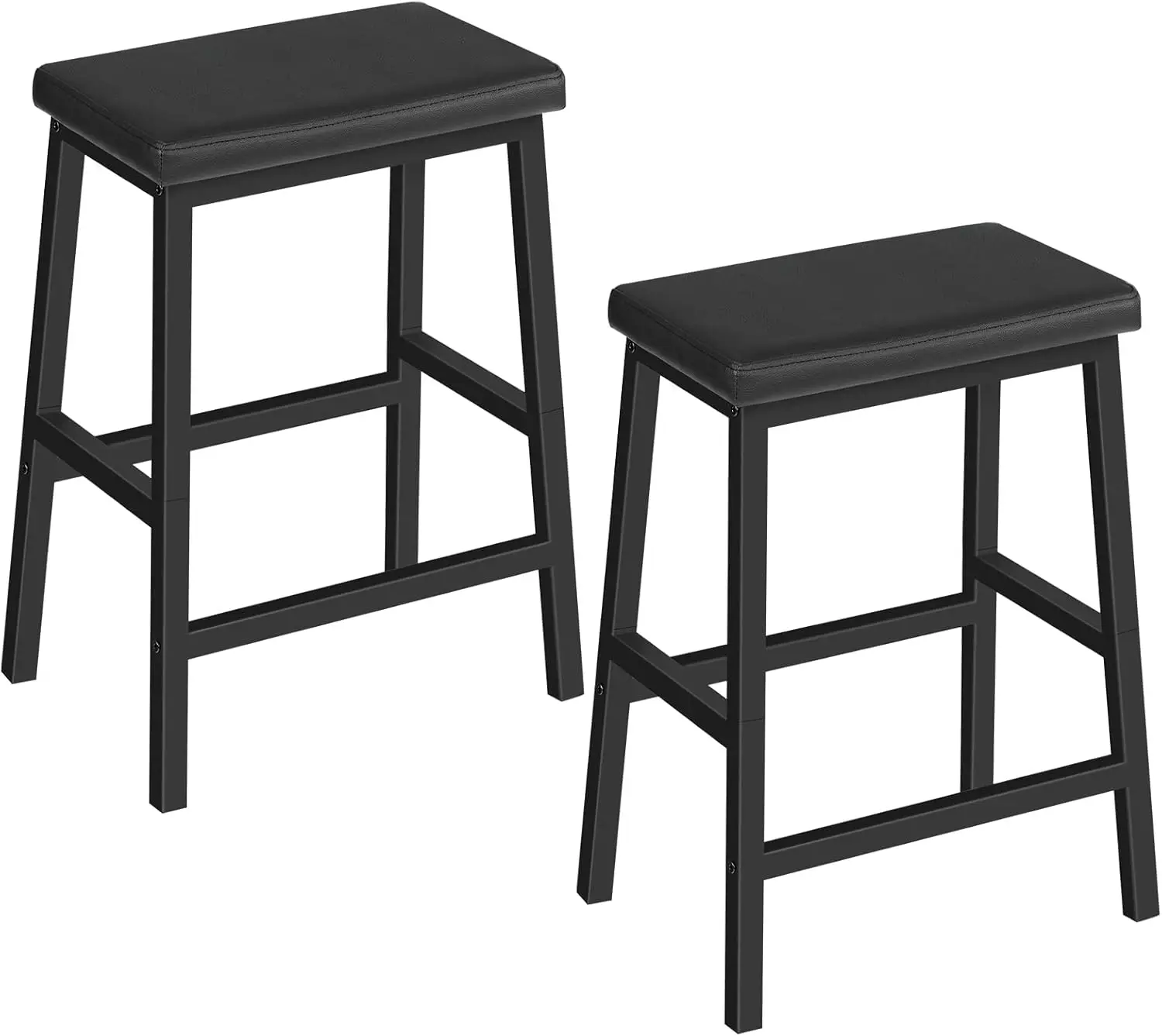 

Set of 2 Black PU Upholstered Bar Stools, 24 Inch Counter Height Kitchen Chairs for Dining Room