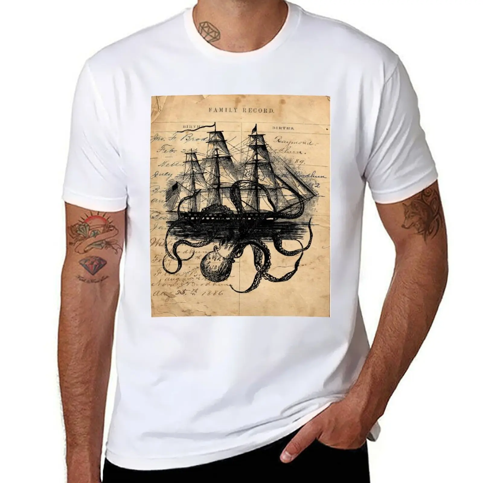 

Kraken Attacking Ship on Ledger DesignKAS947 T-Shirt funny t shirts man t shirts for man slim fit T-Shirt