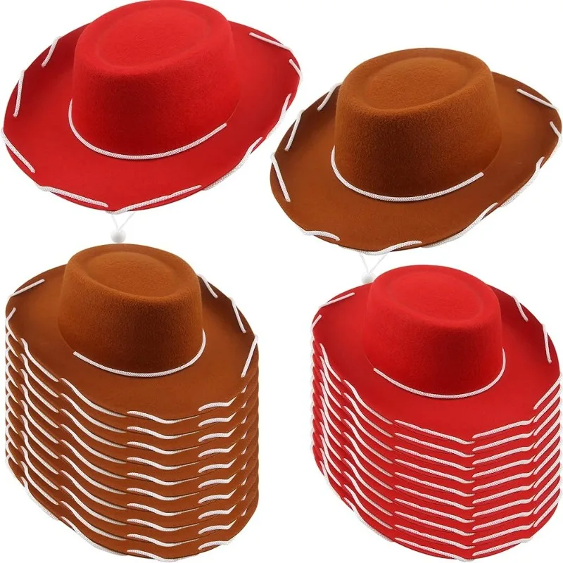 New Brown Red Felt Woody Cowboy Hat for Children Adjustable Western Big Brimmed Cowboy Cap Outdoor Sports Climbing Wilderness