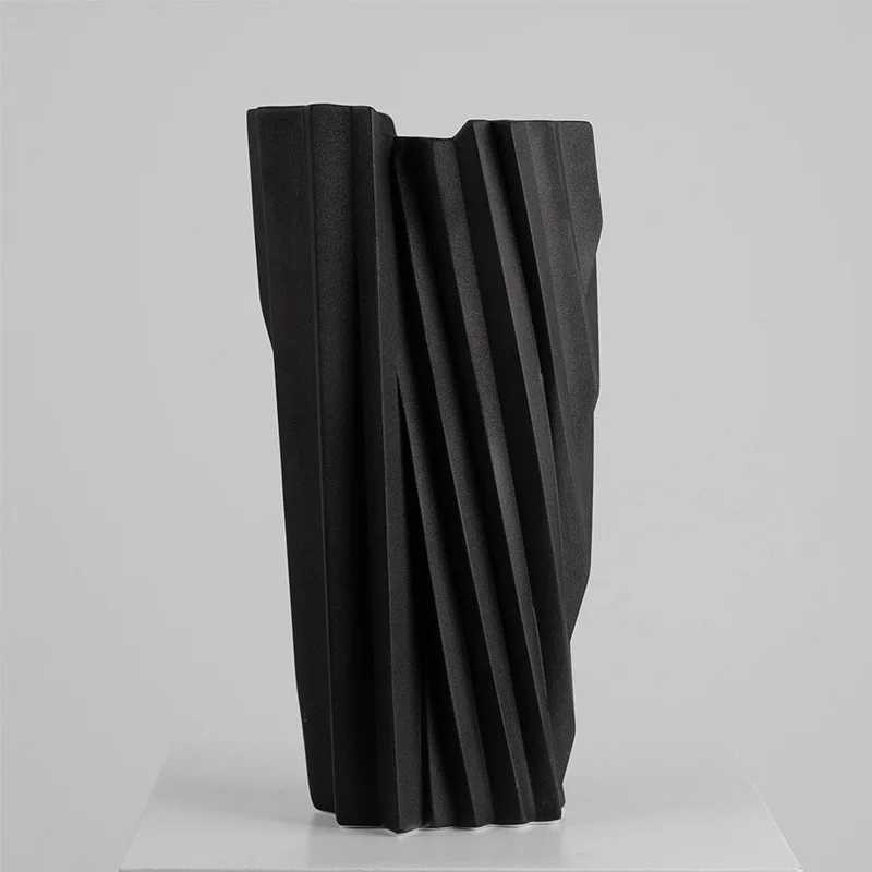 

Simple And Modern Blue Pleated Texture Ceramic Vase Home Model Room Soft Flower Ware Sales Office Dining Table Ornament