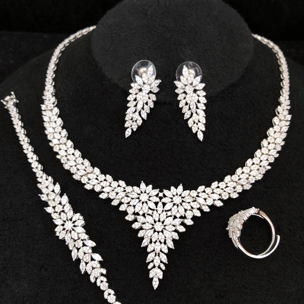 

Missvikki Luxury Cute Necklace Earrings Bracelet Rings Jewelry Sets 4PCS For Women Indian Nigerian Wedding Jewelery Set Gift