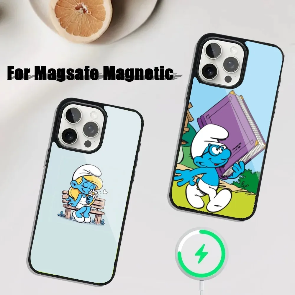 The Cartoon S-Smurfs-S Phone Case For iPhone 16,15,14,13,12,11,Plus,Pro,Max Mini Magsafe Magnetic Wireless Charging