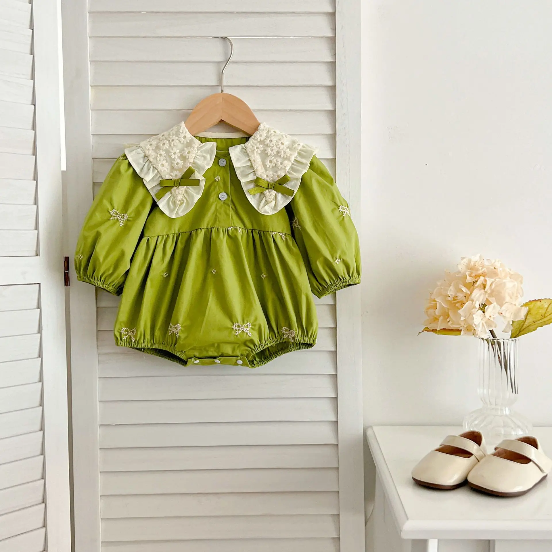 Frühling Schwestern Kleidung Mädchen Bogen Stickerei Spitze Kleidung Baby Strampler Baumwolle Säuglings Body Prinzessin Mädchen Schwester Familie Kleid – Detail 28