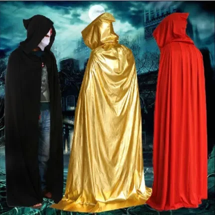 Adults Play Christmas Costume Cloak 165cm Long Adults Party Cosplay Black Death Hooded Cloak Cape Devil Costumes free shipping