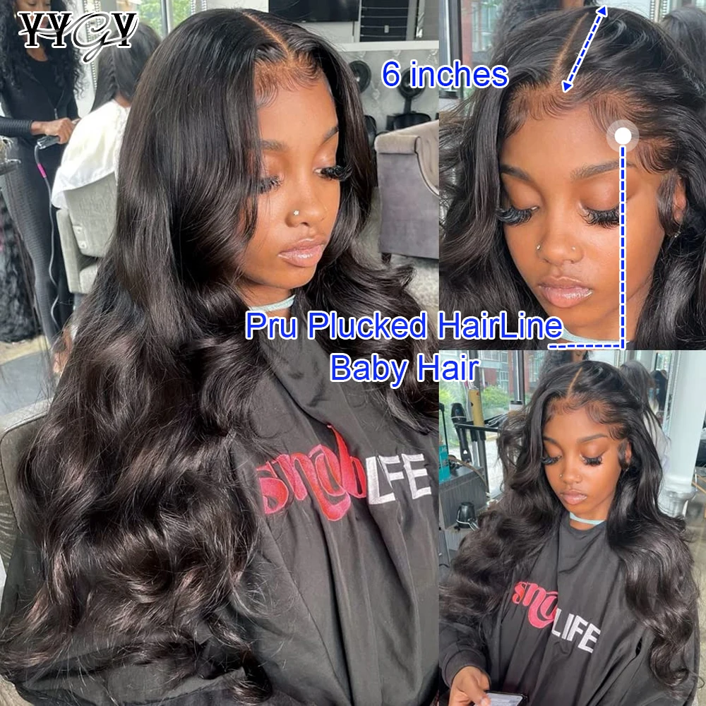 Perruque Lace Front Wig sans colle naturelle Remy, cheveux humains, Body Wave, Transparent HD, 13x6, densité 150%