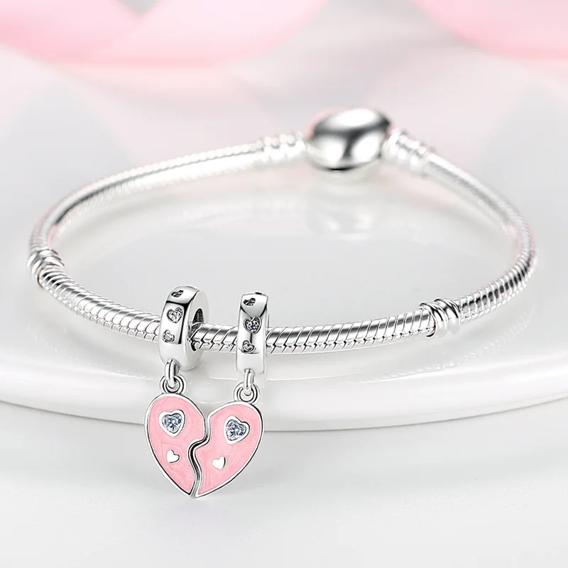 Szerelmes Szív Gyűjtés 100% 925 Teljes értékű Ezüst- Színes Szív Alakít charms illeszkedő pandory Meg nem látott bracelet DIY ékszer beste Adomány