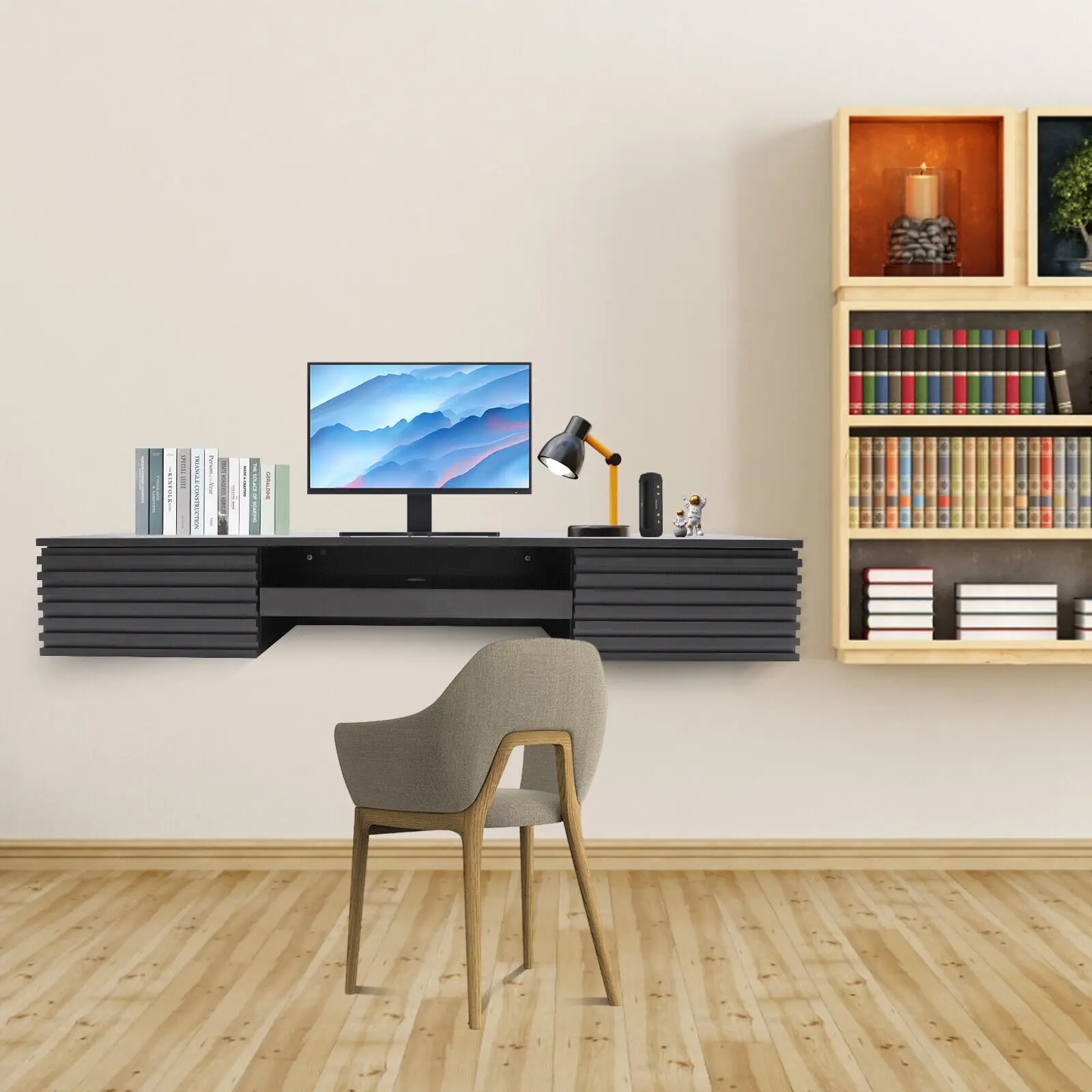 

Wall Mounted Desk Floating Table Computer Desk with Pull Out Drawer & Outlet