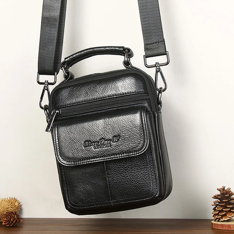 Men One Shoulder Messenger Crossbody Bag Genuine Leather Fashion Retro Purse Real Cowhide Male Small Tote Handbag Bag