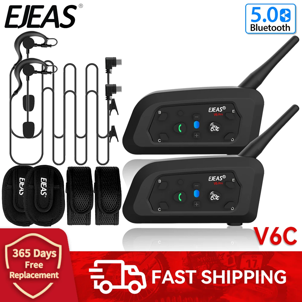 EJEAS V6C RPO Professional Football Referees Intercom 2 Football Duplex Group Talking Interphone Bicycle Bluetooth Headset