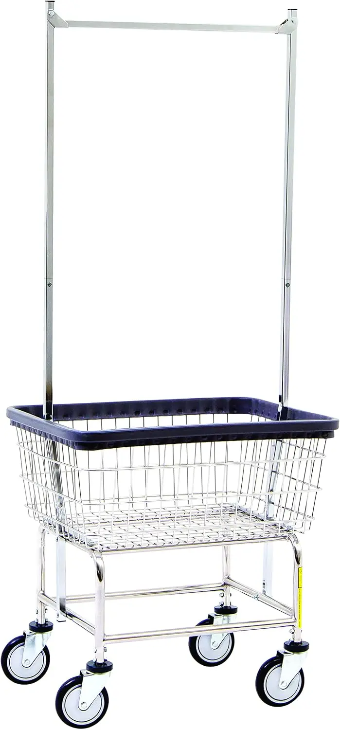 heavy duty wire laundry cart double pole rack 2.5 bushel steel frame chrome finish commercial laundry basket industrial bumper 5