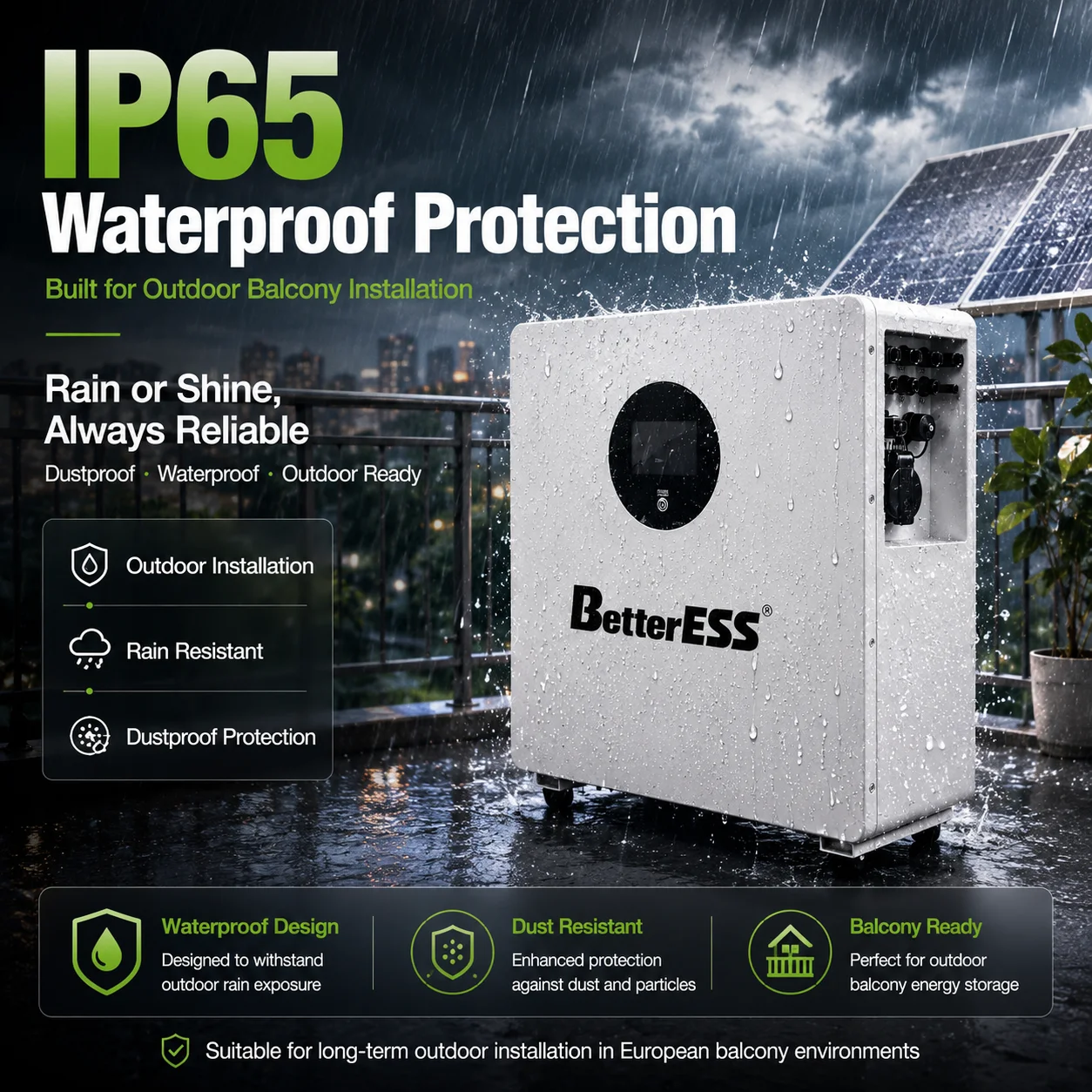 Plug And Play  SystemOutdoor IP65 All-in-one 2.5kWh+1.2kw 25.6V 100Ah Balcony  Energy Storage Battery WiFi Control 2.5