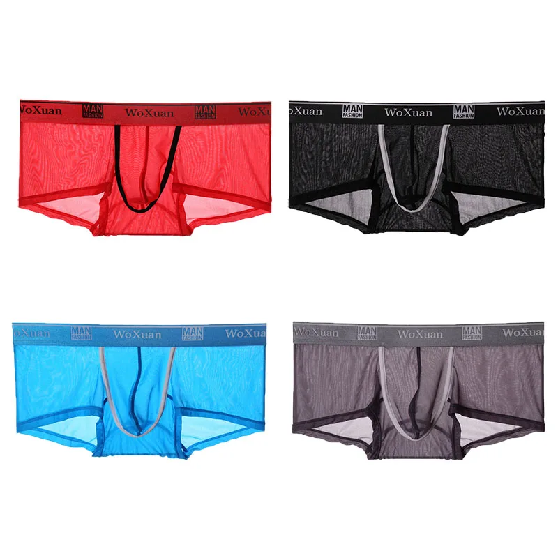 

Men's Sexy Translucent Ice Yarn Boxer Briefs Ultra Thin Ice Silk Youth Bulge Pouch Trunks Underwear Low Waist Sheer Panties