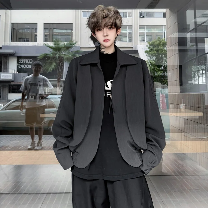 

Мужской повседневный пиджак свободного кроя с воротником-стойкой, из полиэстера, с длинными рукавами, на молнии, без капюшона