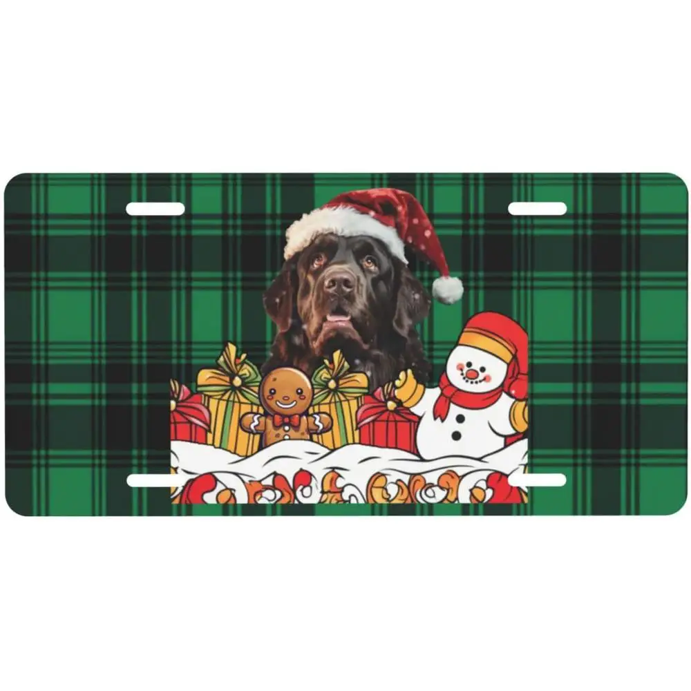 2D-flaches, 2D-flaches Neufundland-Weihnachtsmotiv-Nummernschild-Set mit dekorativem Rahmen, Maße 15,24 cm x 30,48 cm, geeignet