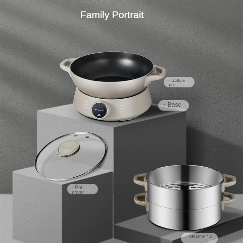 Panci Listrik Rumah Tangga Multifungsi Tiga Lapis Kapasitas Besar Memasak dan Merebus Hidangan Gesekan Kecil Terintegrasi