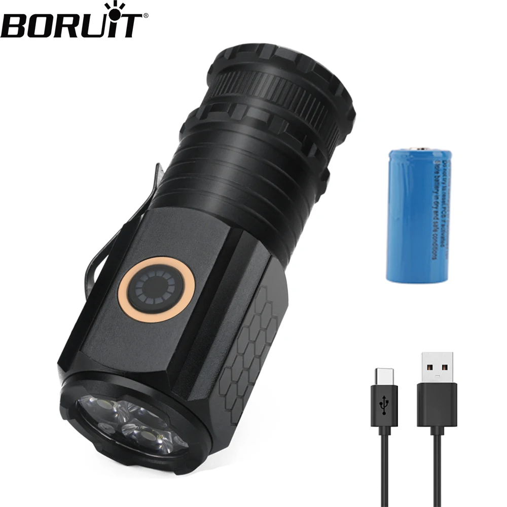 BORUiT Powerful 1200LM LED Flashlight Type-C Rechargeable 18360 Torch Waterproof Emergency Camping Fishing Lantern