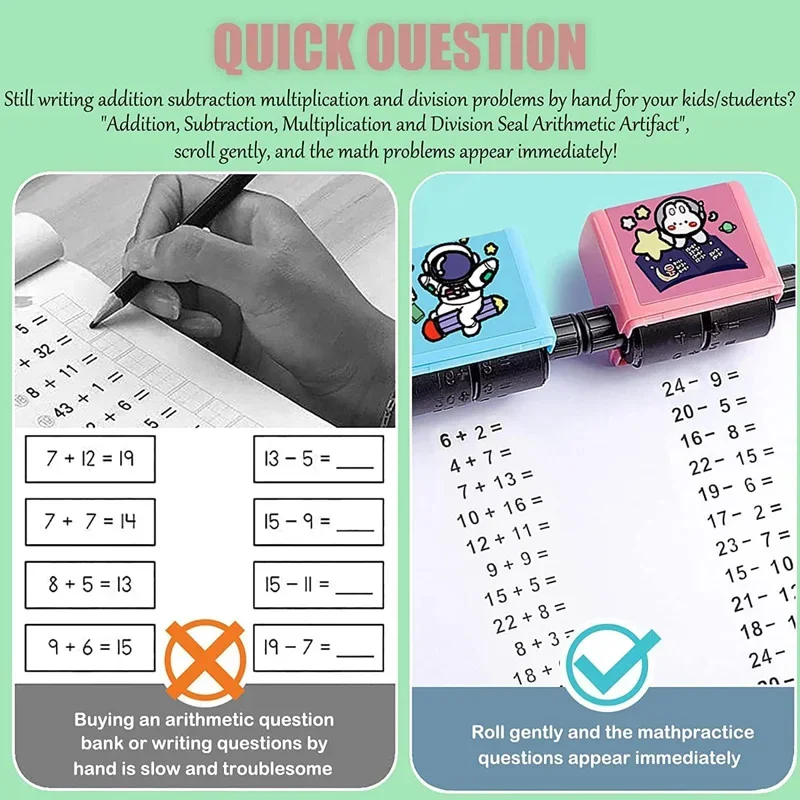 Imagem -04 - Roller Estilo Seal para Adição e Subtração Artefato Aritmética Prática de Ensino Digital Selo Pergunta Math Roda Stamp