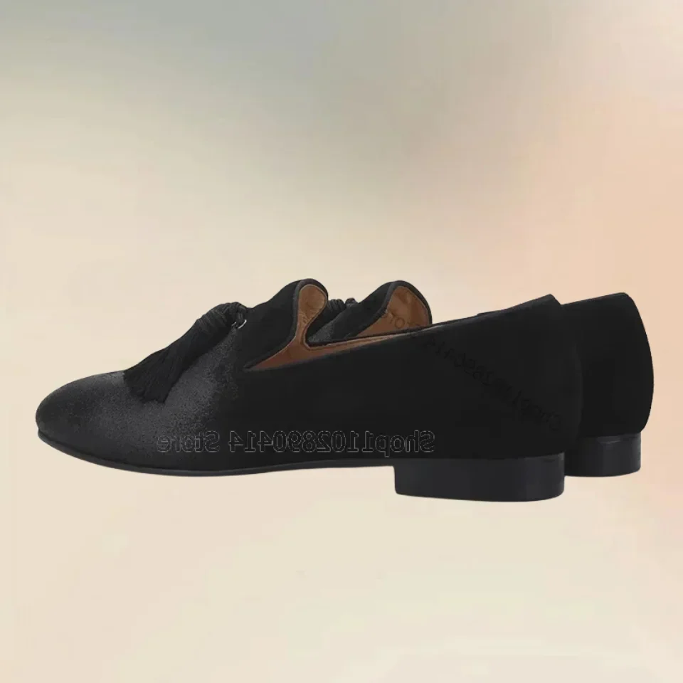 Black Tassels Decor Spray Lacquer Nubuck Loafers Fashion Slip On Men Shoes Retro Handmade Party Feast Banquet Men Casual Shoes