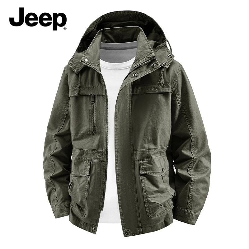 

Мужская куртка Jeep средней длины со съемным капюшоном, ветрозащитная, для повседневной носки и активного отдыха