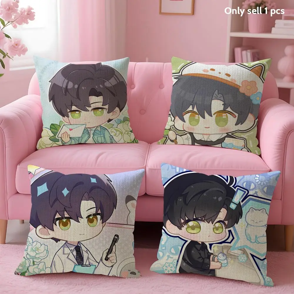 Love and Deepspace Zayne chibi Cushion Cover Natural Linen Organic Fabric Double-Sided Printing Sofa Home Decor Gift Pillow Case