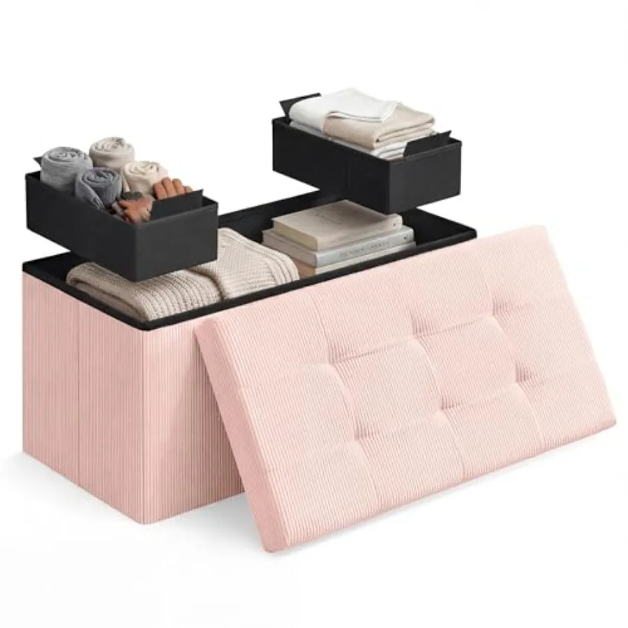 

Ottoman with Storage, Removable Lid, Folding Storage Chest, Easy Assembly, for Entryway, Bedroom, Living Room, 15.2 x 30.2 x 15