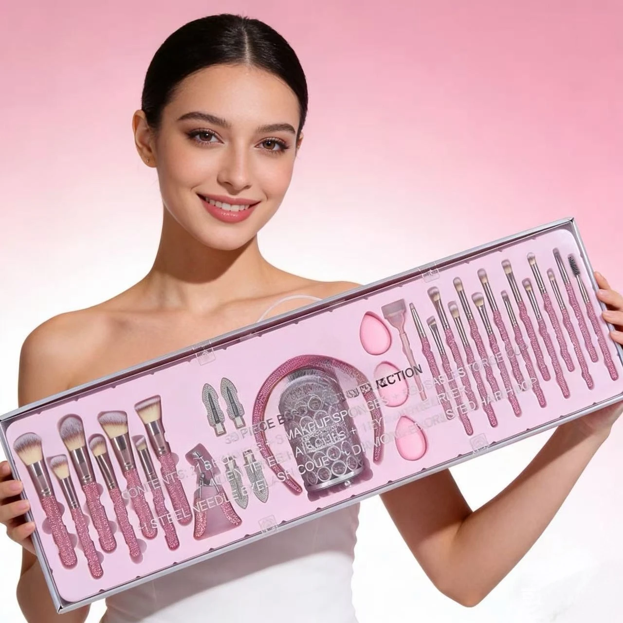 JOS New Diamond Makeup Brush 32Pcs Set Luxury Rhinestone Inlaid Beauty Cosmetic Tools
